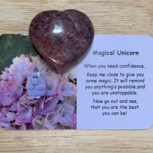Load image into Gallery viewer, Magical Unicorn Mental Wellbeing Card and Heart Crystal
