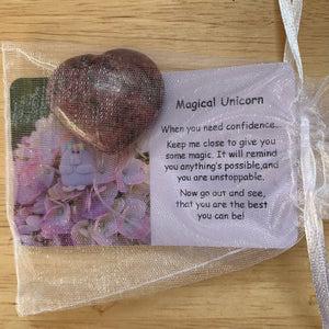 Magical Unicorn Mental Wellbeing Card and Heart Crystal