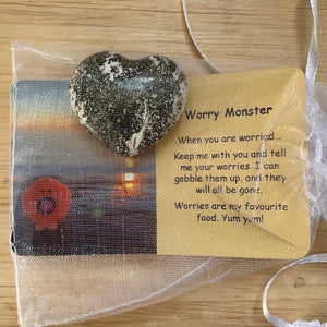 Worry Monster Mental Wellbeing Card and Heart Crystal