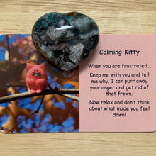 Load image into Gallery viewer, Calming Kitty Mental Wellbeing Card and Heart Crystal
