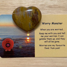 Load image into Gallery viewer, Worry Monster Mental Wellbeing Card and Heart Crystal
