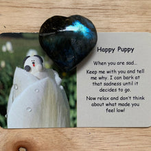 Load image into Gallery viewer, Happy Puppy Mental Wellbeing Card and Heart Crystal
