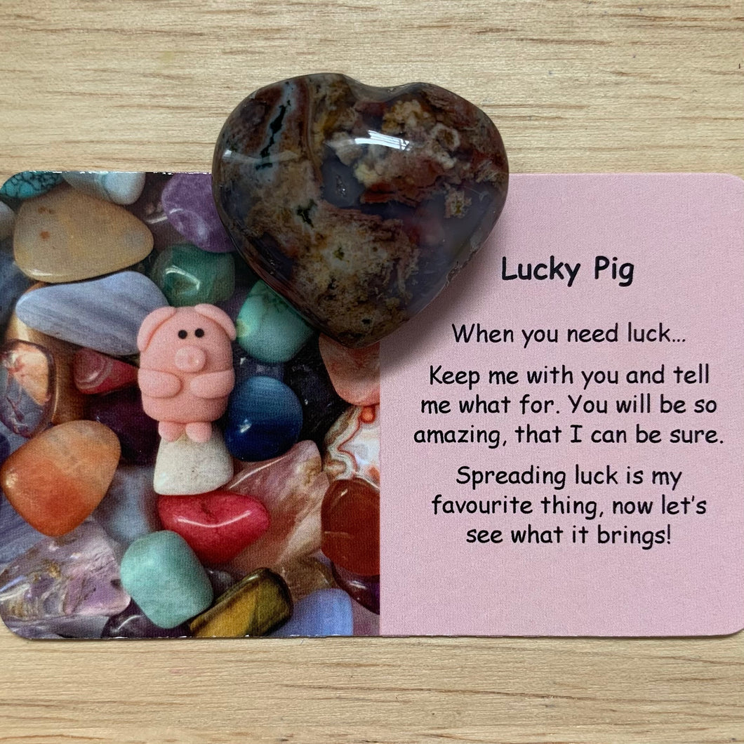 Lucky Pig Mental Wellbeing Card and Heart Crystal