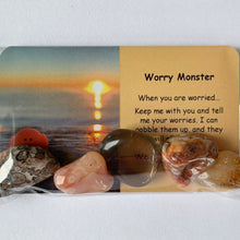 Load image into Gallery viewer, Worry Monster Mental Wellbeing Card and Tumble Crystals
