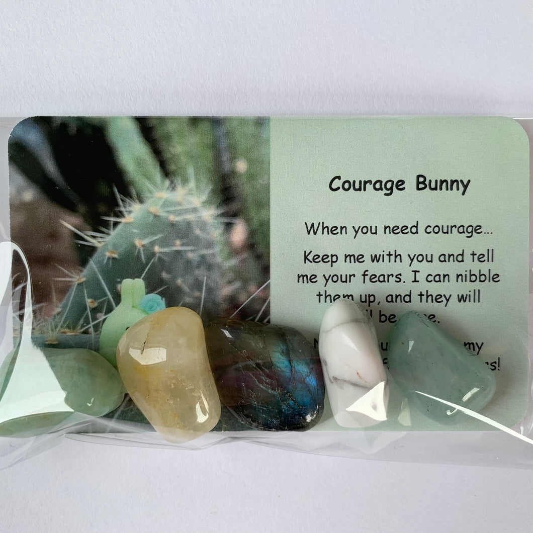Courage Bunny Mental Wellbeing Card and Tumble Crystals