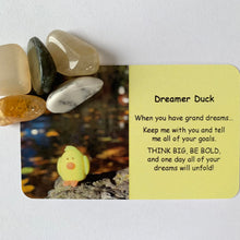 Load image into Gallery viewer, Dreamer Duck Mental Wellbeing Card and Tumble Crystals
