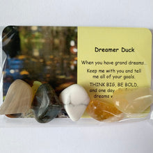 Load image into Gallery viewer, Dreamer Duck Mental Wellbeing Card and Tumble Crystals
