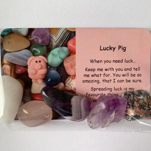 Lucky Pig Mental Wellbeing Card and Tumble Crystals