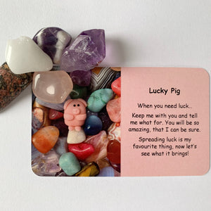 Lucky Pig Mental Wellbeing Card and Tumble Crystals