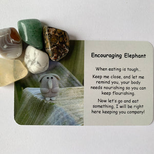 Encouraging Elephant Mental Wellbeing Card and Tumble Crystals