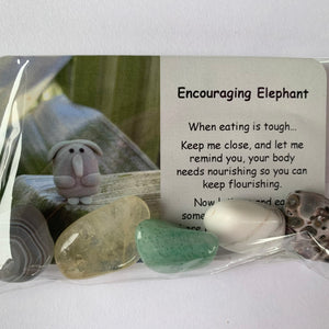 Encouraging Elephant Mental Wellbeing Card and Tumble Crystals