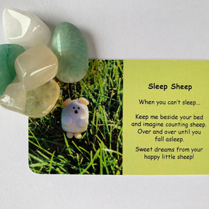 Sleep Sheep Mental Wellbeing Card and Tumble Crystals