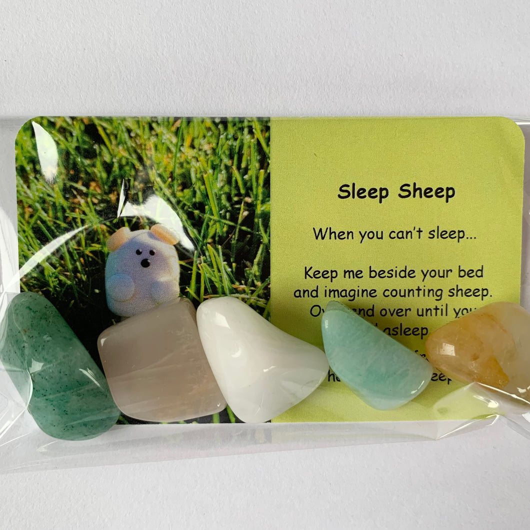 Sleep Sheep Mental Wellbeing Card and Tumble Crystals